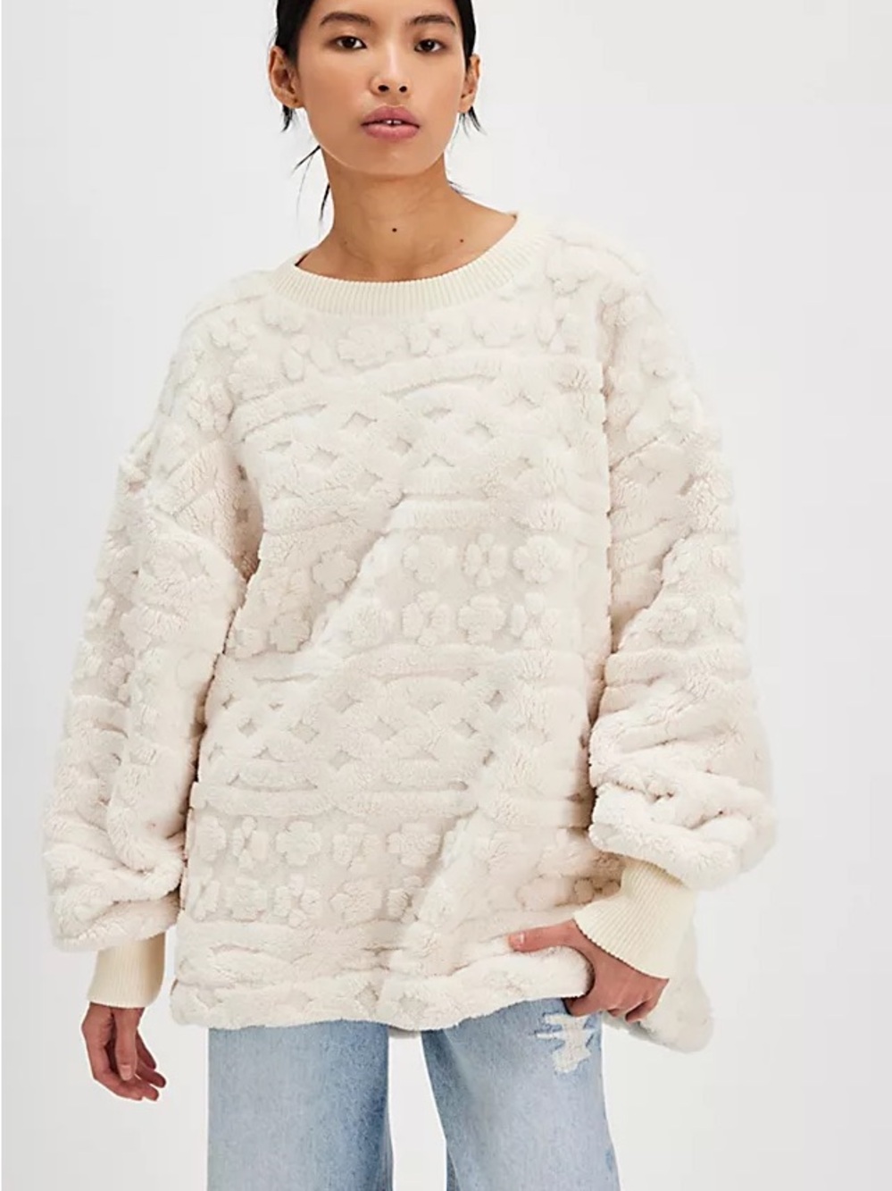 Free People Oversized Cable Knit Sweatshirt